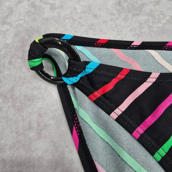 Malibu Dream Girl Black Red Pink Stripe Cheeky Bikini Bottom Swimwear M Medium - Picture 3 of 8